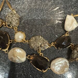 Gold Necklace with Purple Stones,Pearls and Druzy Accents by Banana Republic